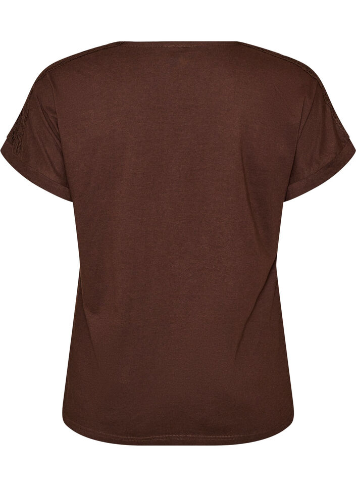 Bawelniany T-shirt z szydelkowym detalem, Brązowy, Packshot image number 1