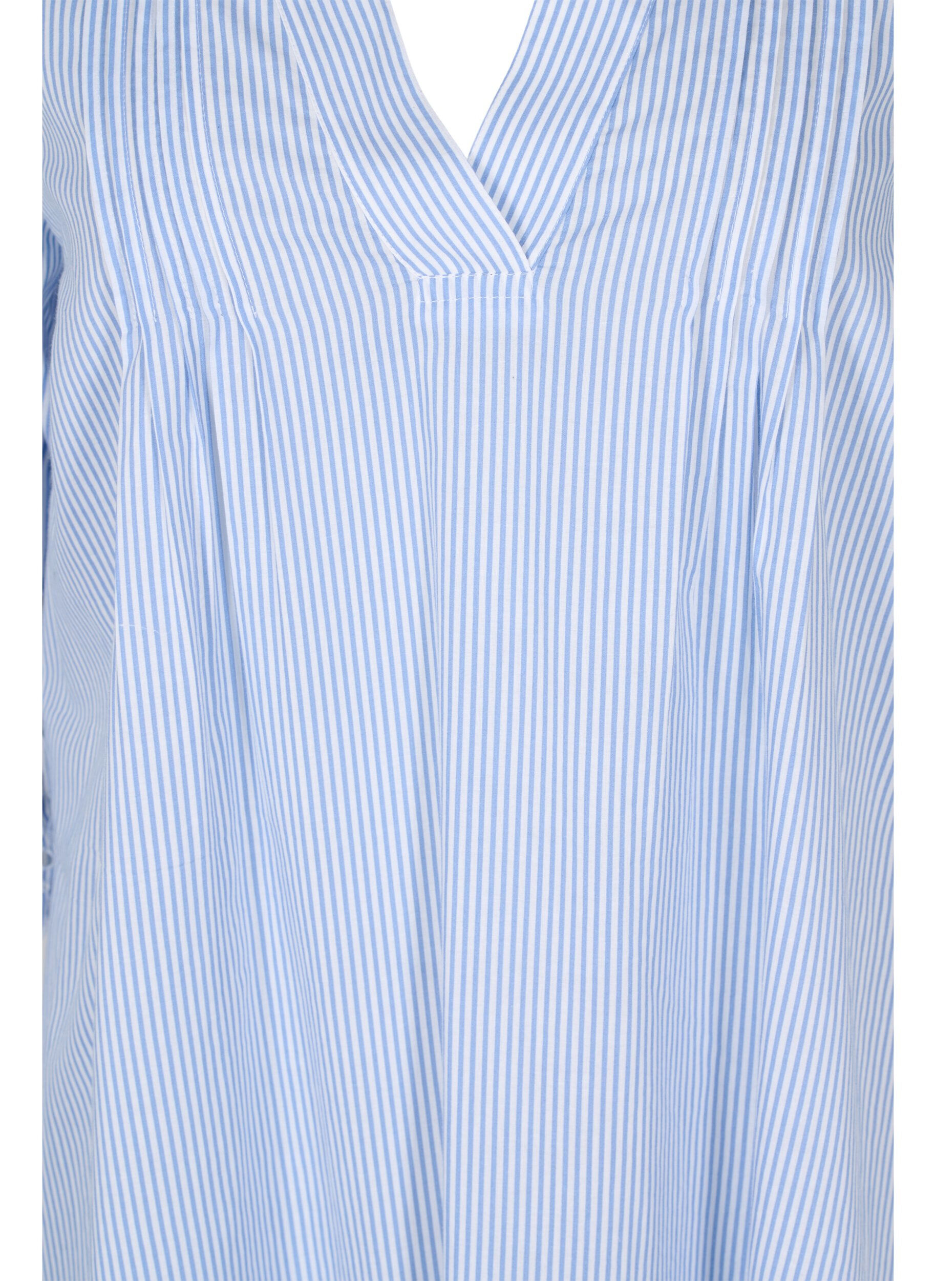 Zizzi Cotton dress with stripes and embroidery anglaise, Blue Stripe, Packshot image number 2