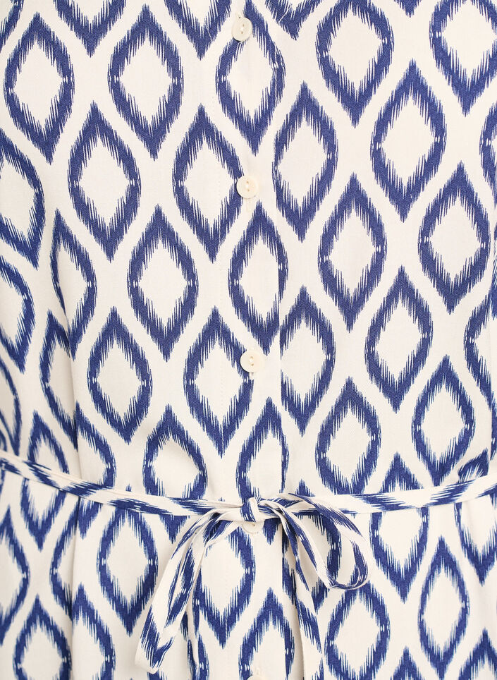 Sukienka midi z nadrukiem i wiazanym paskiem, Biały, Packshot image number 2