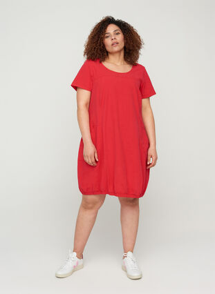 Bawelniana sukienka z krótkim rekawem, Lipstick Red, Model image number 2