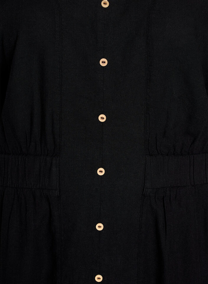 Sukienka midi z lnu i wiskozy z rozcieciami z przodu, Czarne, Packshot image number 2