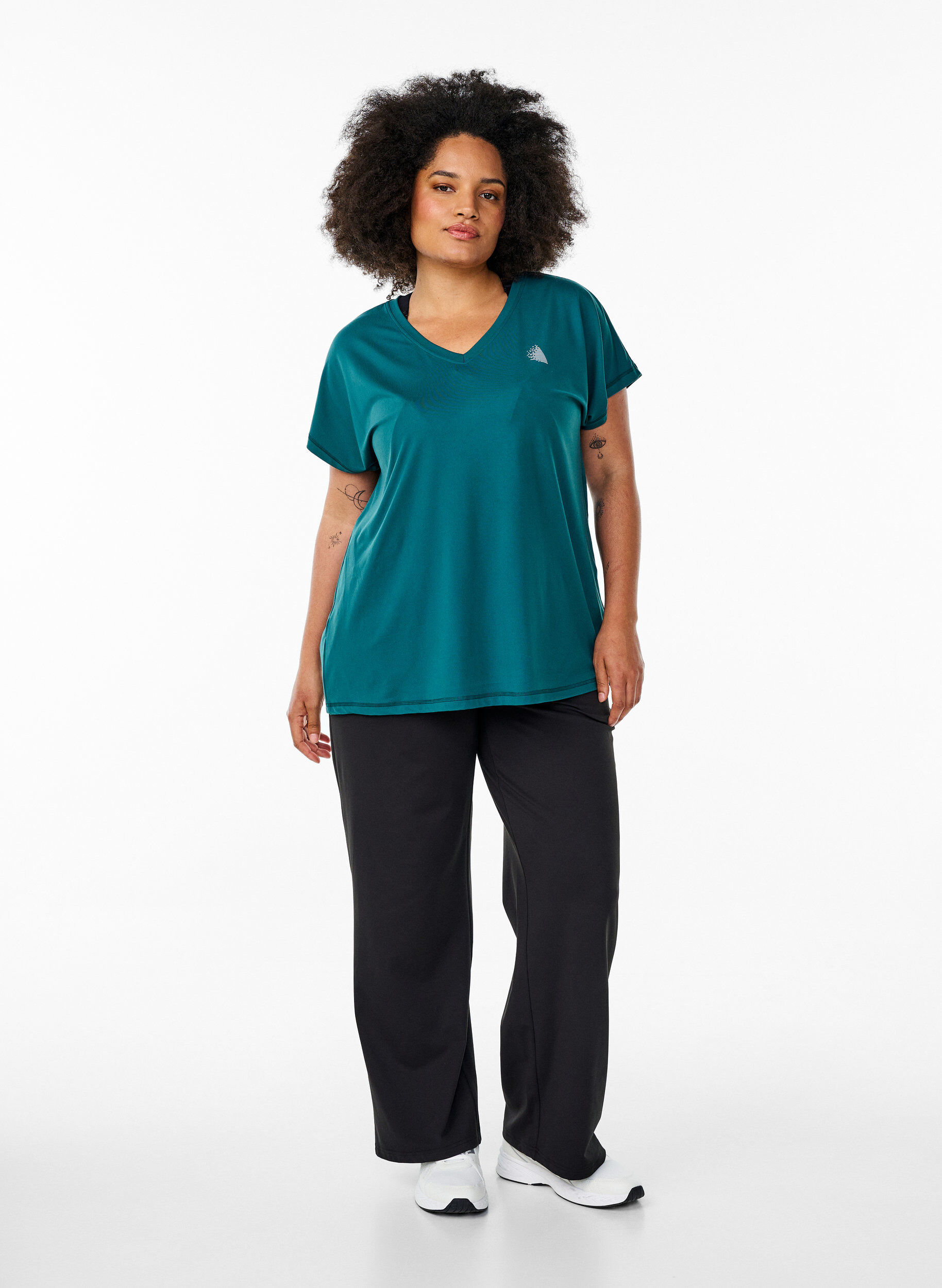 Zizzi Luzna koszulka treningowa z dekoltem w szpic, Zielony, Model image number 1