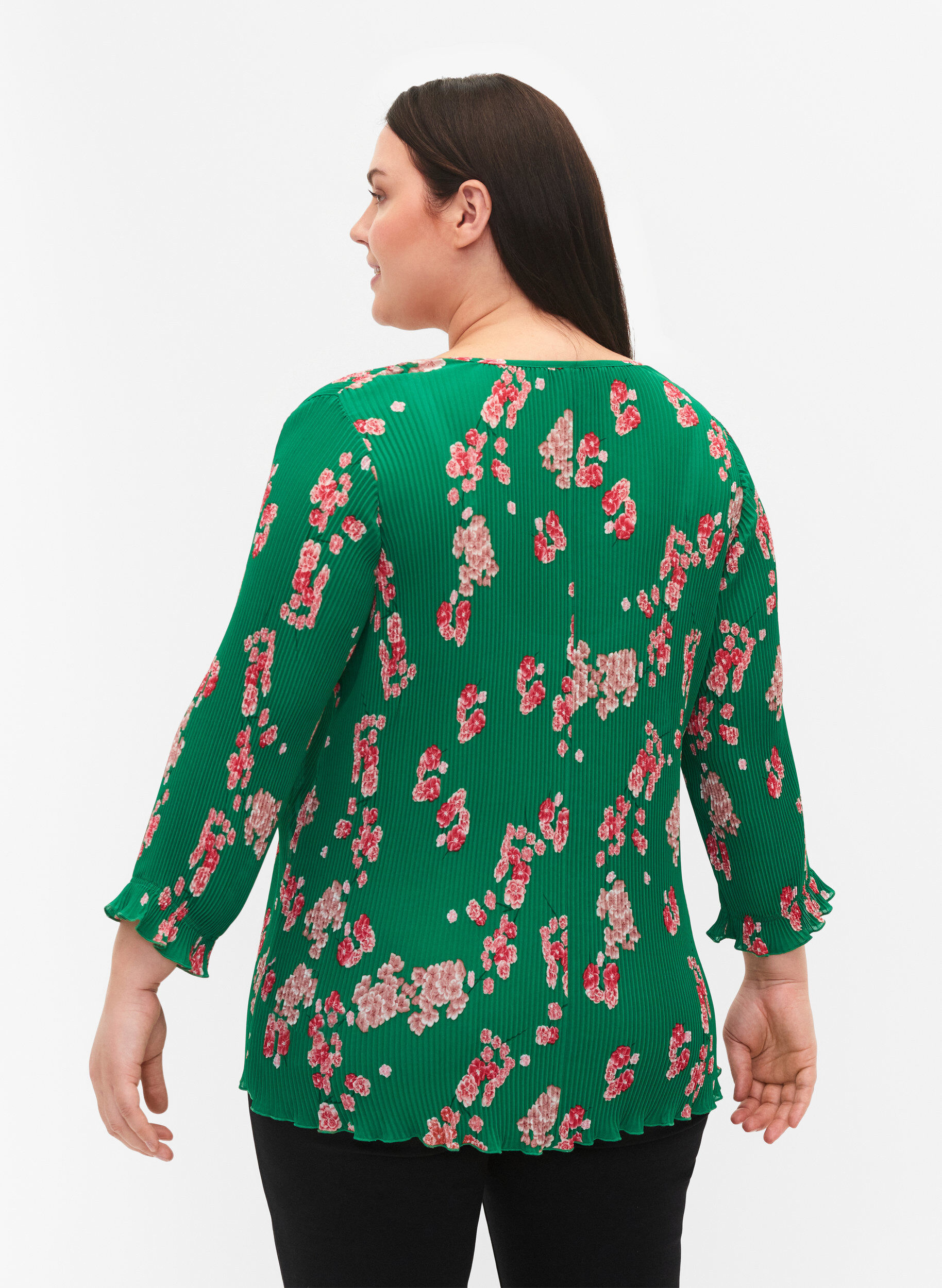 Zizzi Plisowany top z rekawami 3/4, Jolly Green Flower, Model image number 1