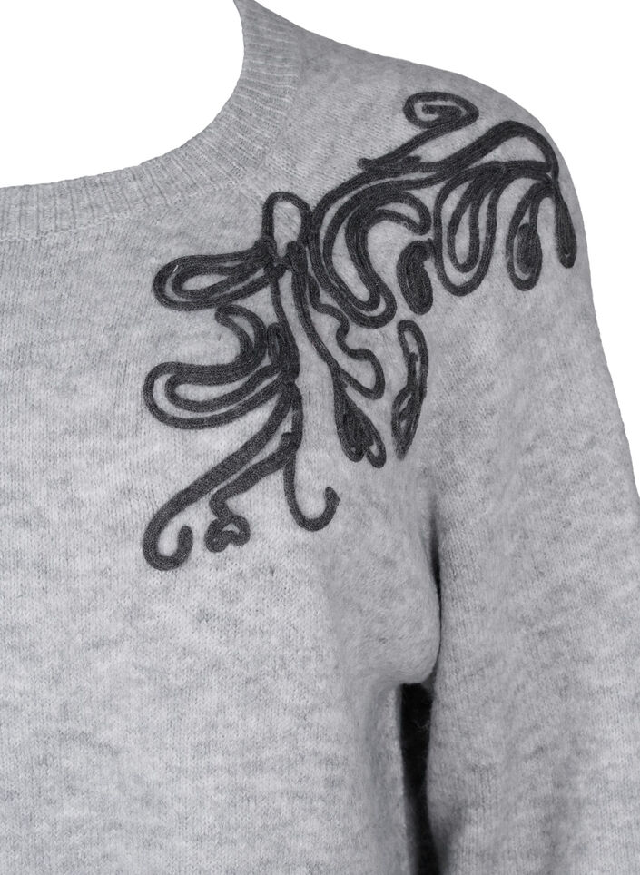 Dzianinowa bluzka z ozdobnym wzorem, Light Grey Melange, Packshot image number 2