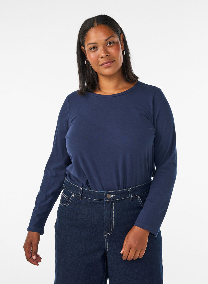Podstawowa bluzka z dzerseju z dlugim rekawem, Niebieskie, Model image number 0