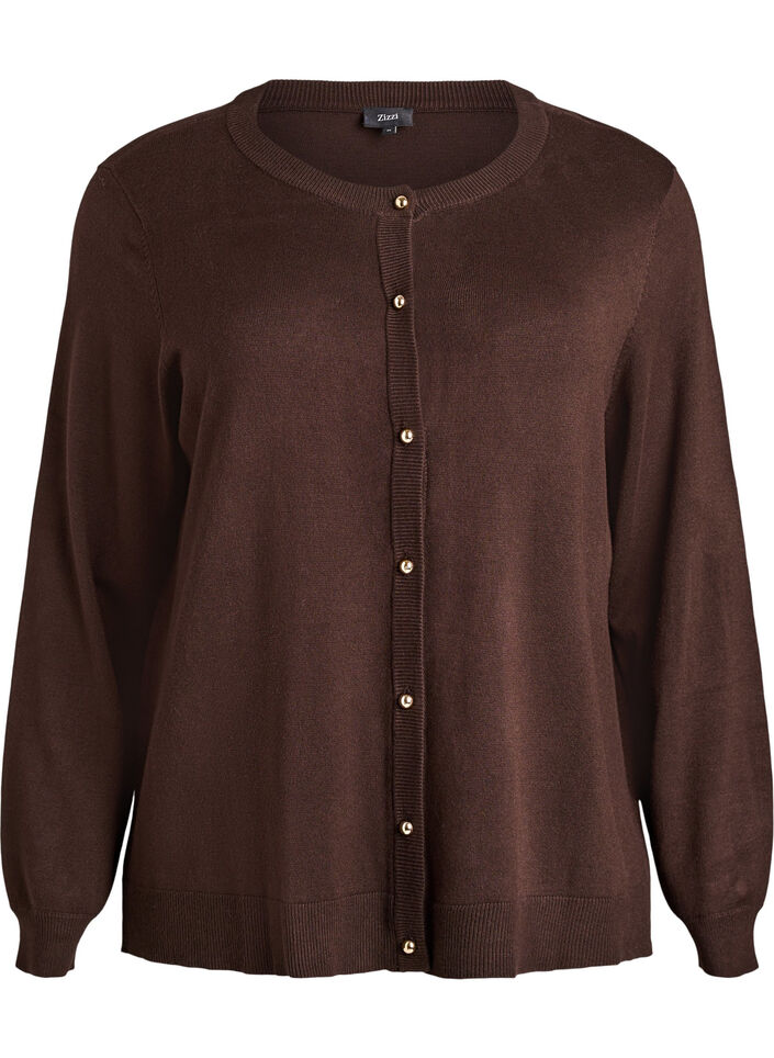 Cienki kardigan z guzikami kulkowymi, Brązowy, Packshot image number 0