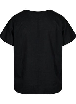 Bluzka z krótkim rekawem z mieszanki bawelny z lnem, Black, Packshot image number 1