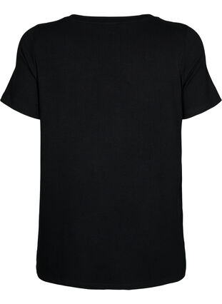 Prazkowany t-shirt z wiskozy z dekoltem w szpic, Black, Packshot image number 1