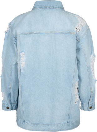 Luzna kurtka jeansowa z przetartymi detalami, Light blue denim, Packshot image number 1