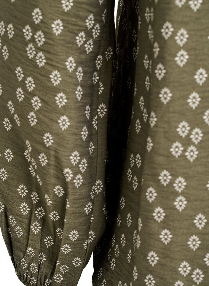 Wzorzysta bluzka z dlugim rekawem i guzikami, Zielony, Packshot image number 3