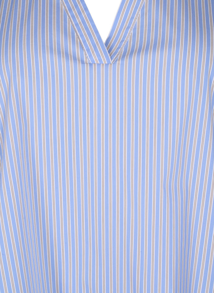 Bluzka w paski z baskinka i marszczeniami, Blue Stripe, Packshot image number 2