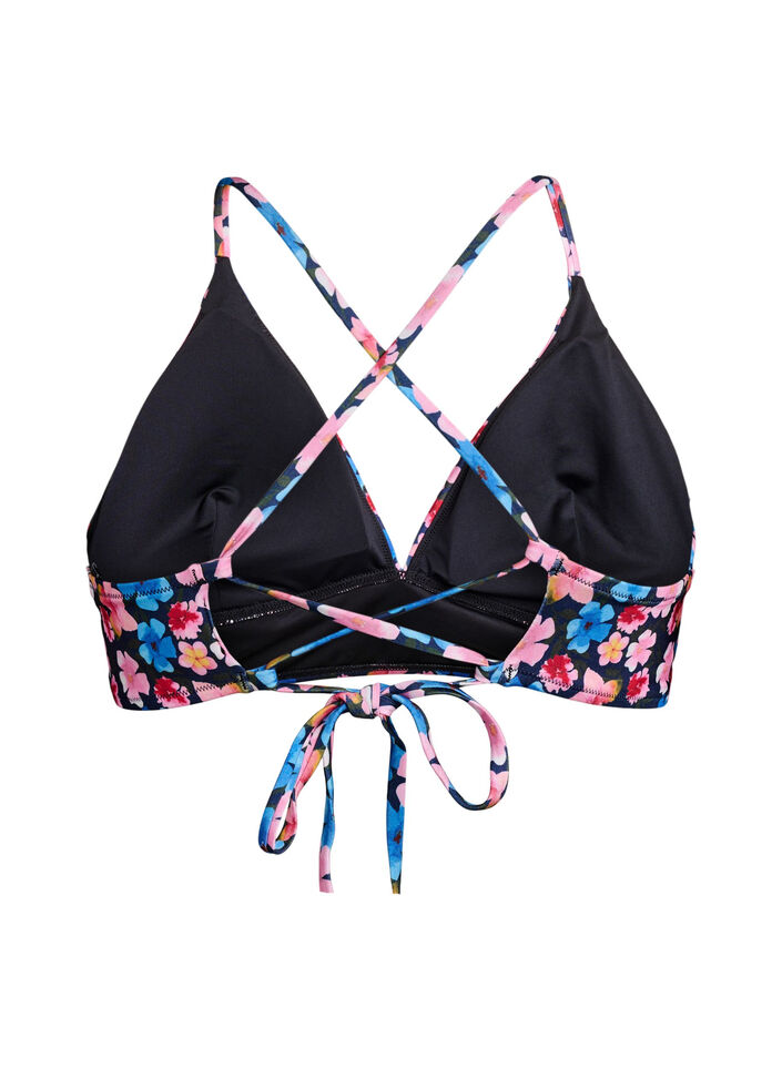 Kwiatowy stanik bikini z wiazaniem z tylu, R&oacute;żowy, Packshot image number 1
