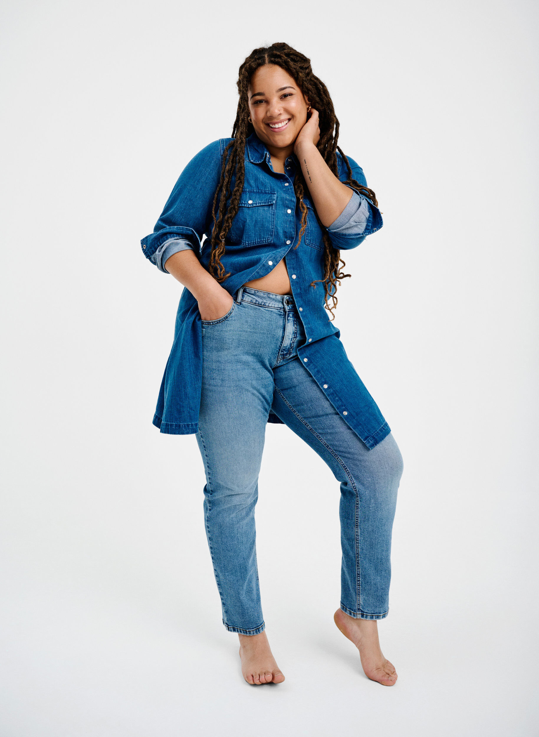 Zizzi Dwukolorowe jeansy Mille typu mom fit, Lt. B. Comb, Image image number 0