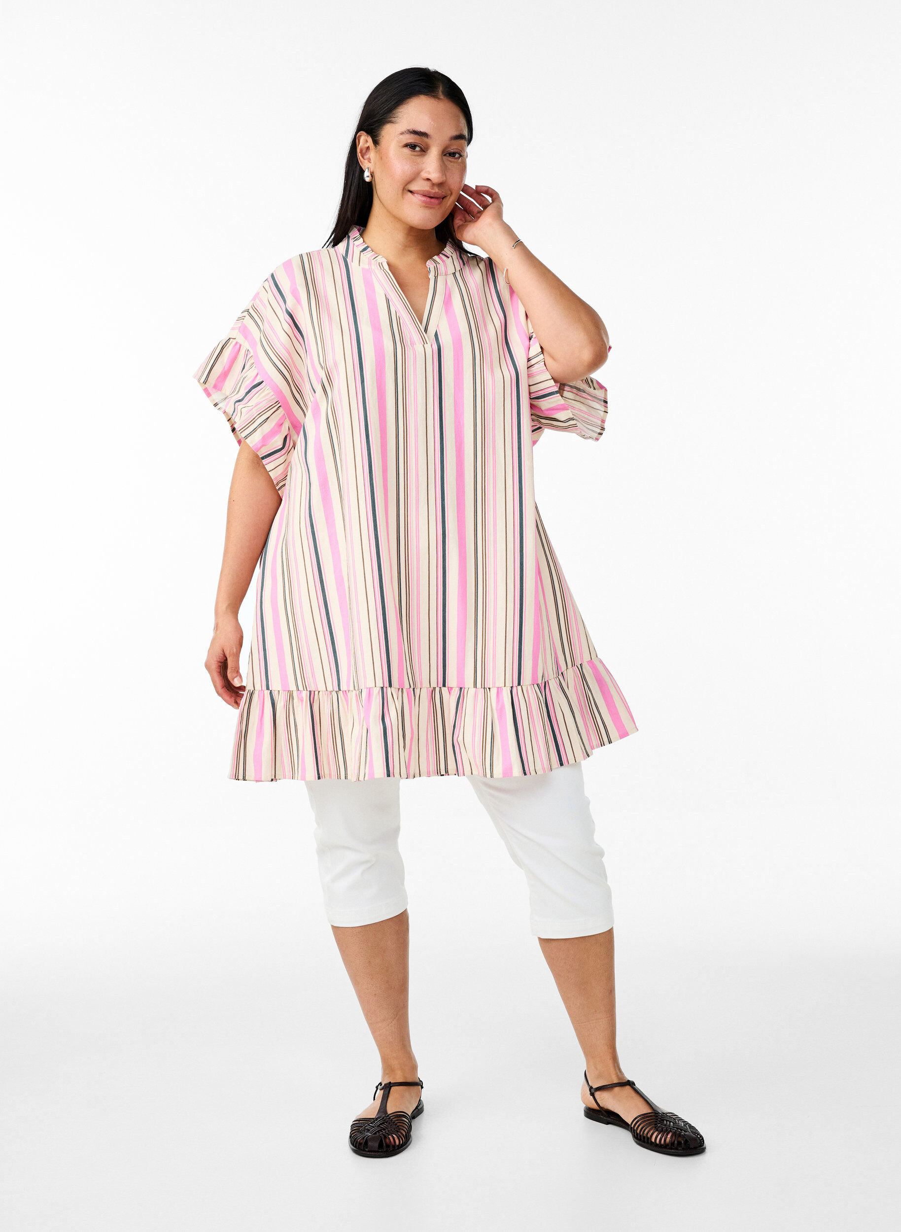 Zizzi Tunika z dekoltem w szpic i marszczeniami, Biały, Model image number 1