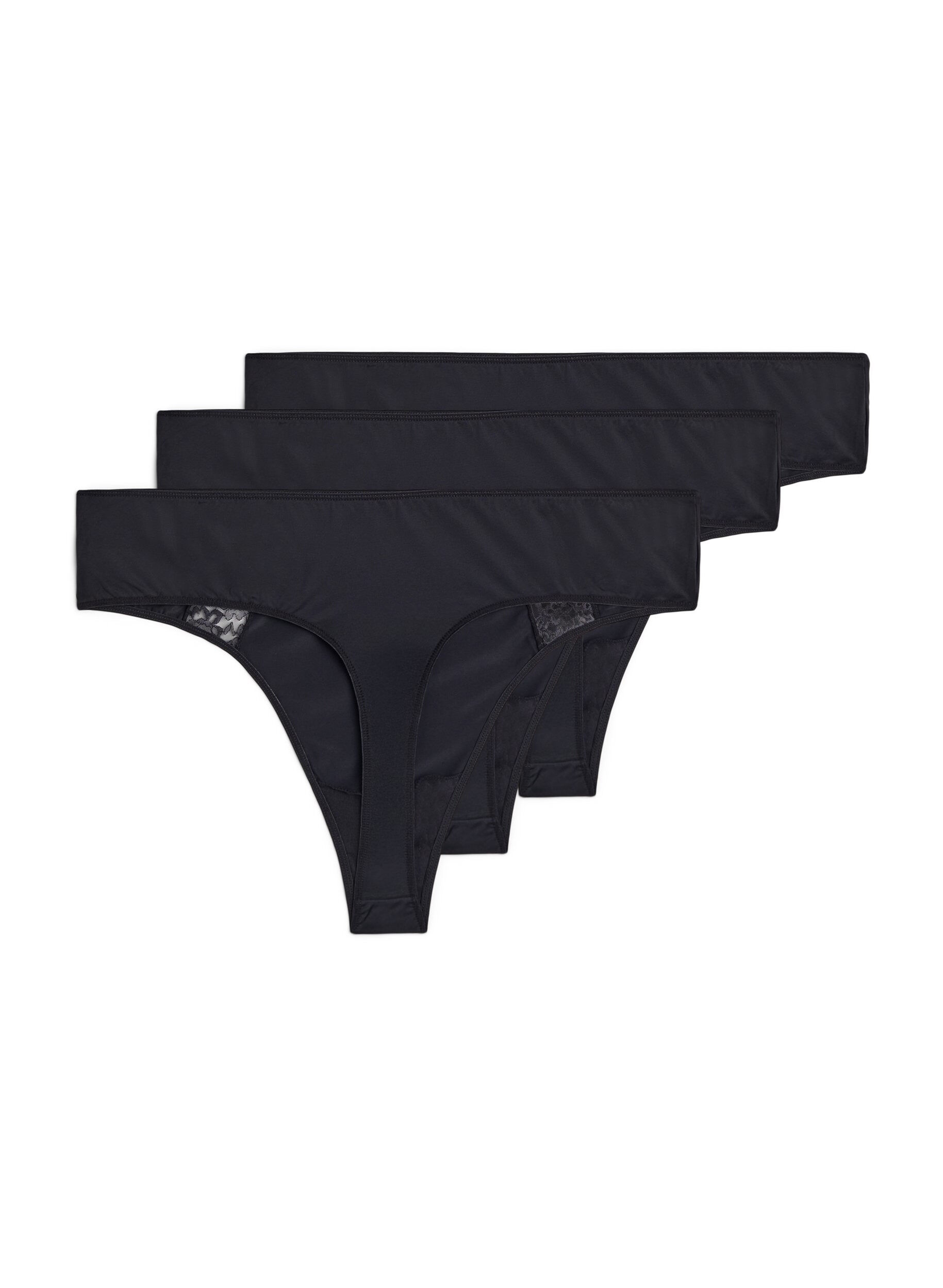 ZizziKoronkowe g-stringi (3-pack), Czarne, Packshot image number 1