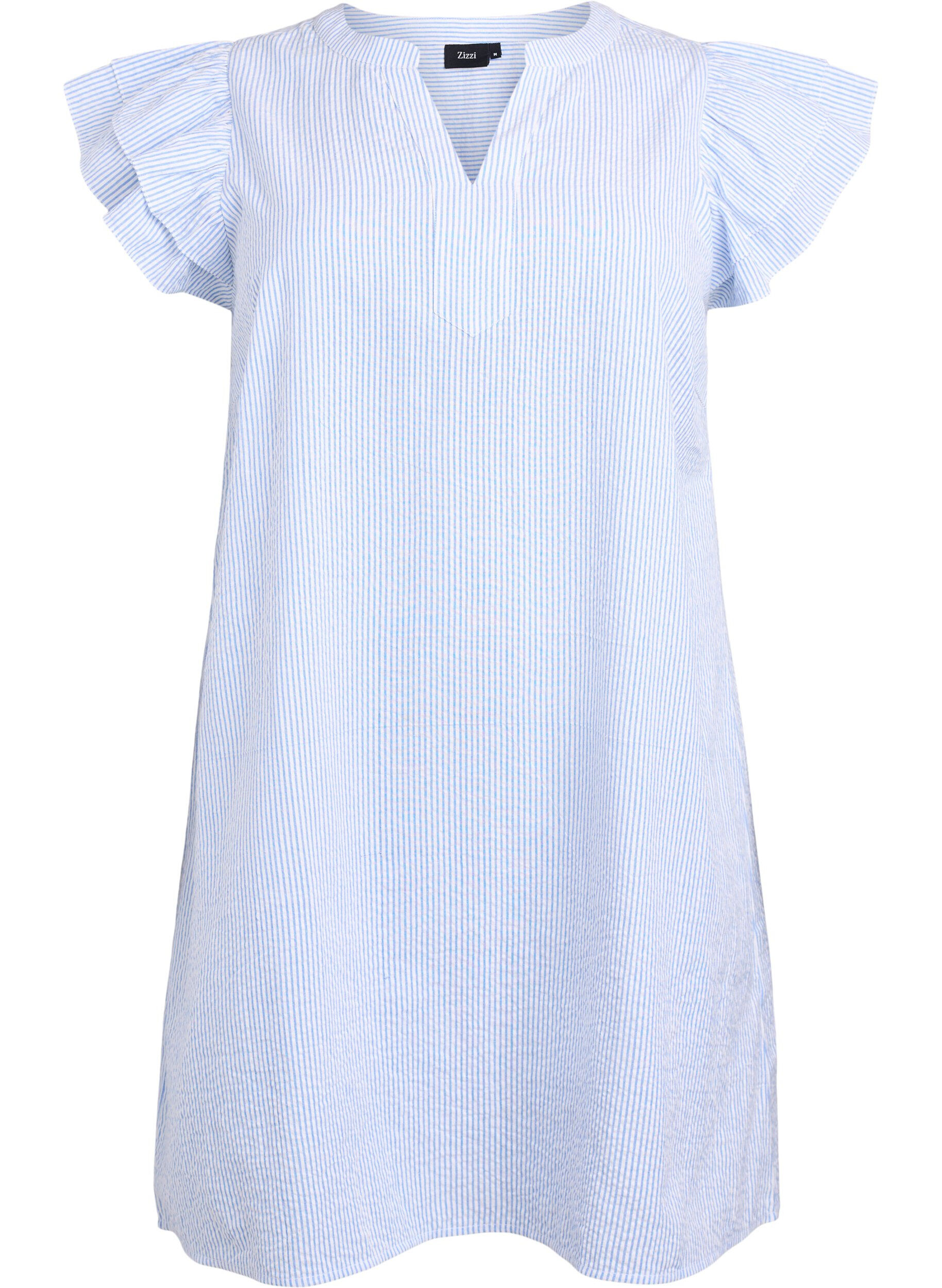 Kr&oacute;tka sukienka w paski z falbanami