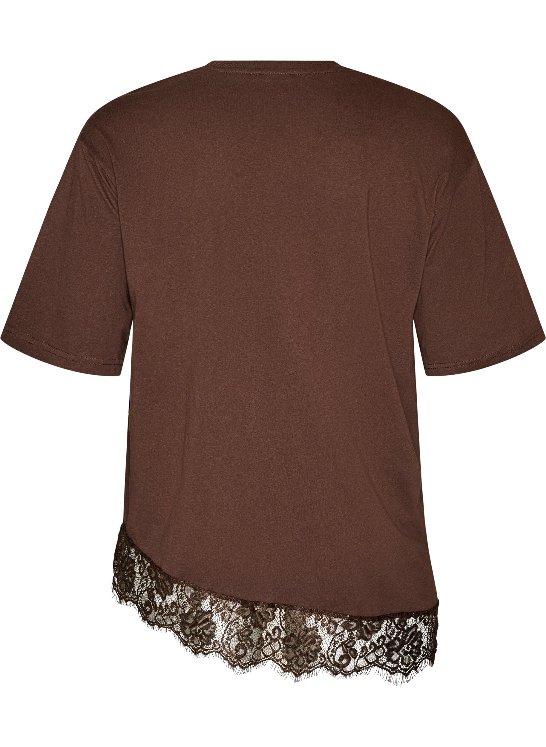 ZizziT-shirt z asymetrycznym koronkowym wykonczeniem, Brązowy, Packshot image number 1