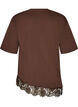 T-shirt z asymetrycznym koronkowym wykonczeniem, Brązowy, Packshot image number 1