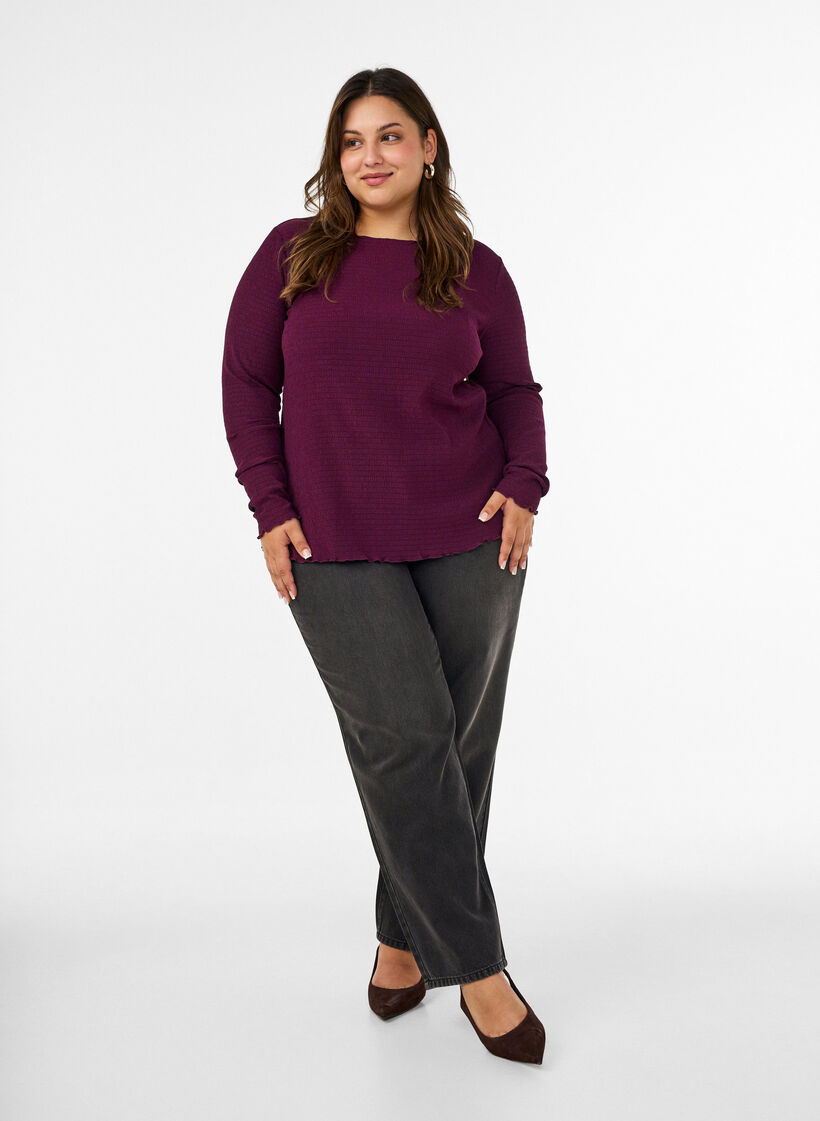 Strukturalna bluzka z falistymi brzegami, Fioletowy, Model image number 1