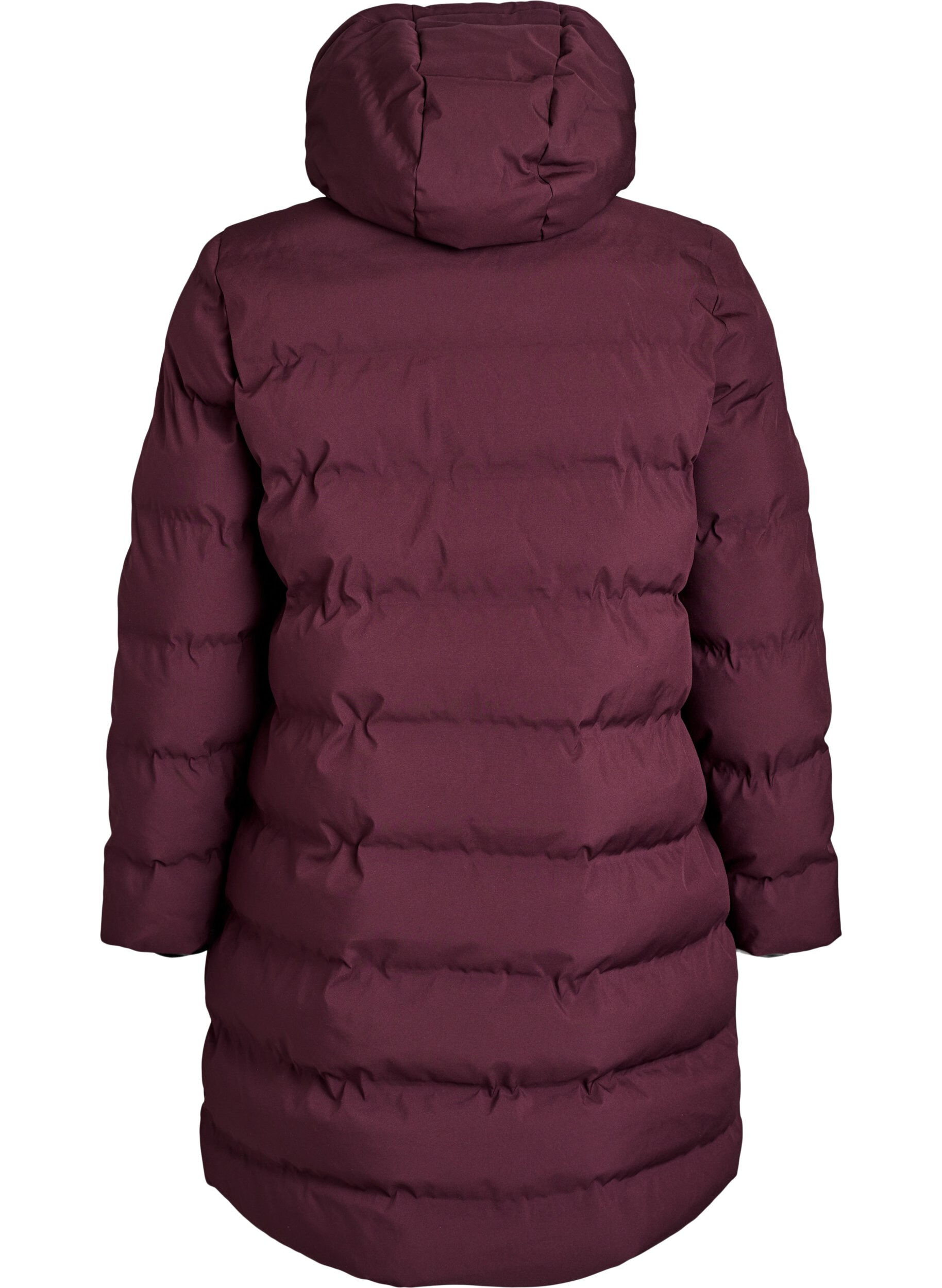 ZizziPuchowy plaszcz z kapturem i kieszeniami, Ciemnobordowy, Packshot image number 1