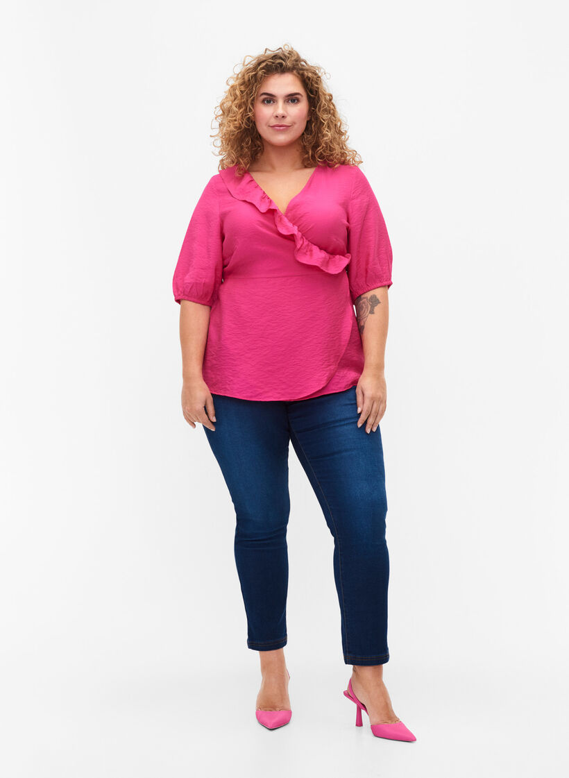 Kopertowa bluzka z wiskozy z rekawami 1/2, Beetroot Purple, Model image number 2