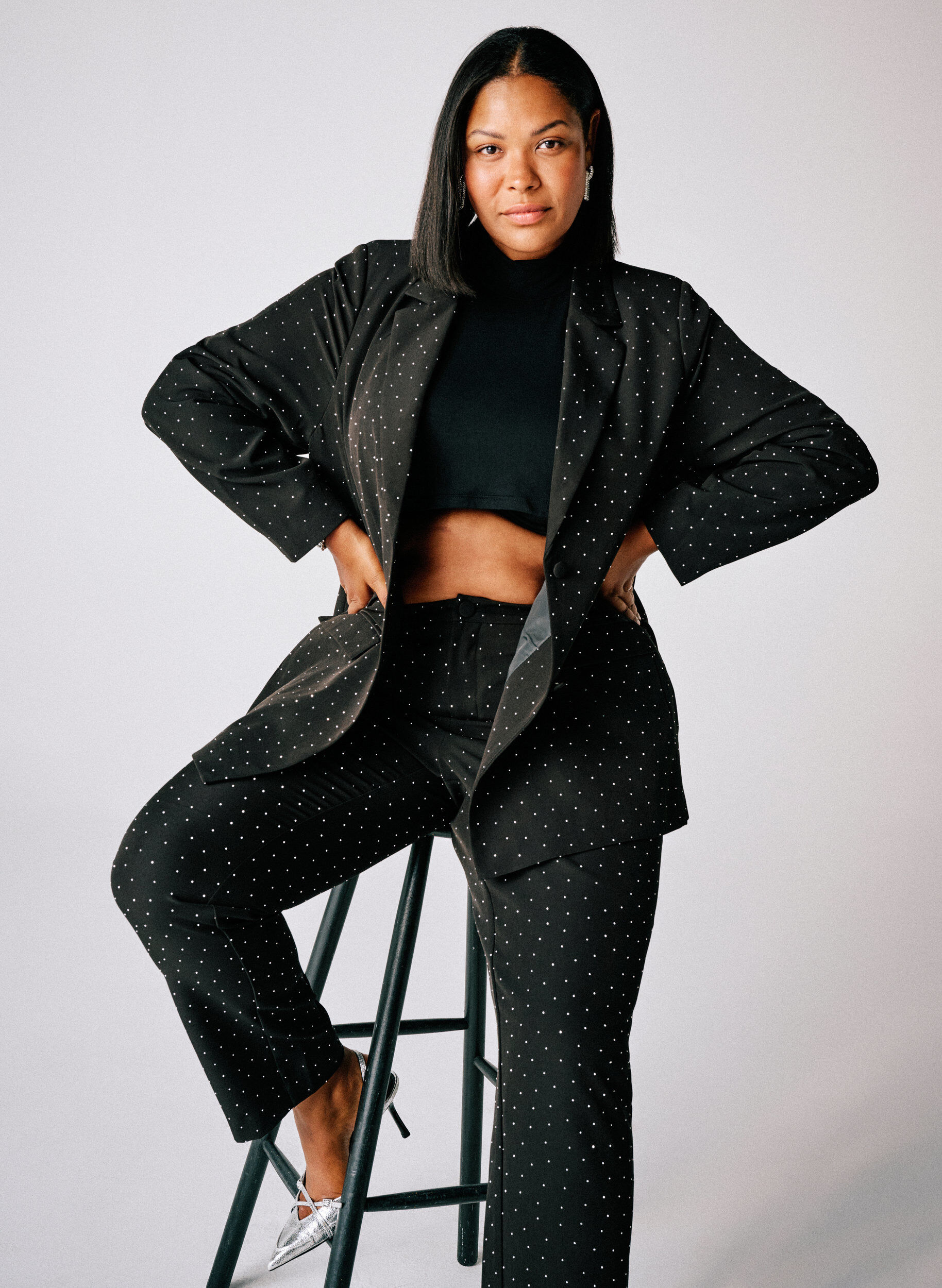 Zizzi Spodnie z krysztalkami i wysokim stanem, Czarne, Image image number 0