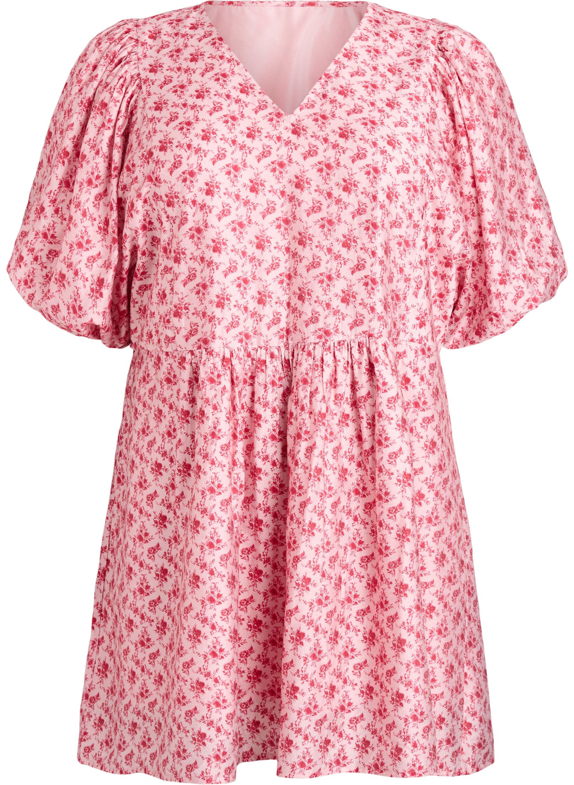 ZizziKr&oacute;tka sukienka z wiskozy o kroju empire z bufiastymi rekawami, Czerwony, Packshot image number 0