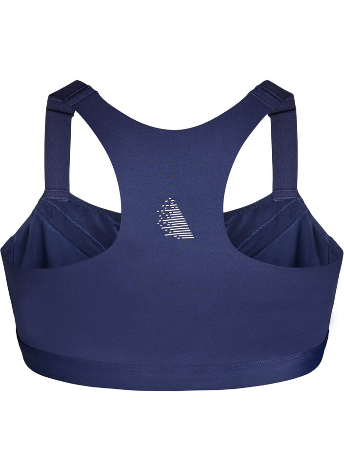 Biustonosz sportowy z zapieciem z przodu i wysokim wsparciem, Niebieskie, Packshot image number 1