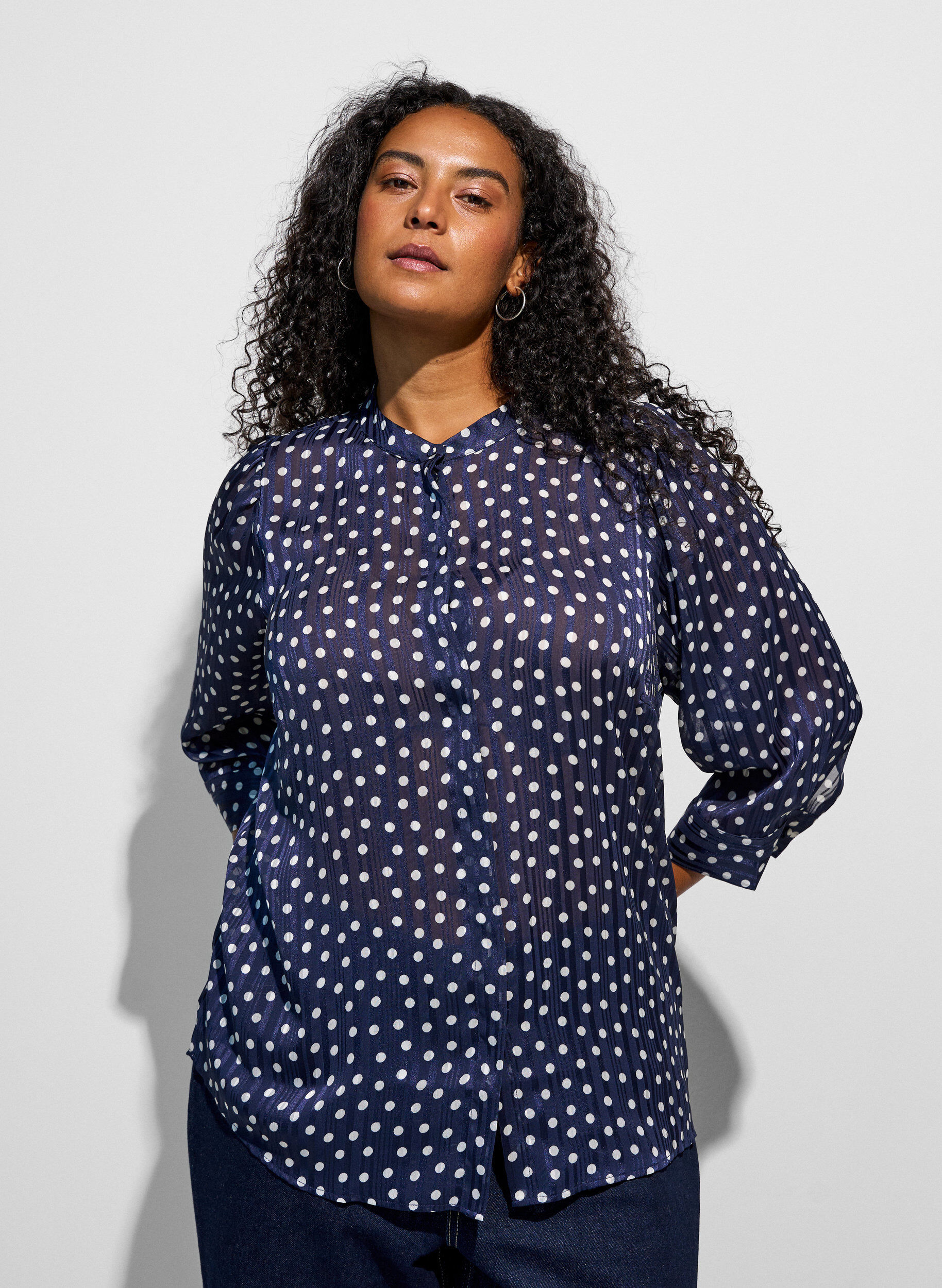 ZizziKoszula w krate z wykladanym kolnierzem i 3/4-sleeves, Niebieskie, Model image number 3