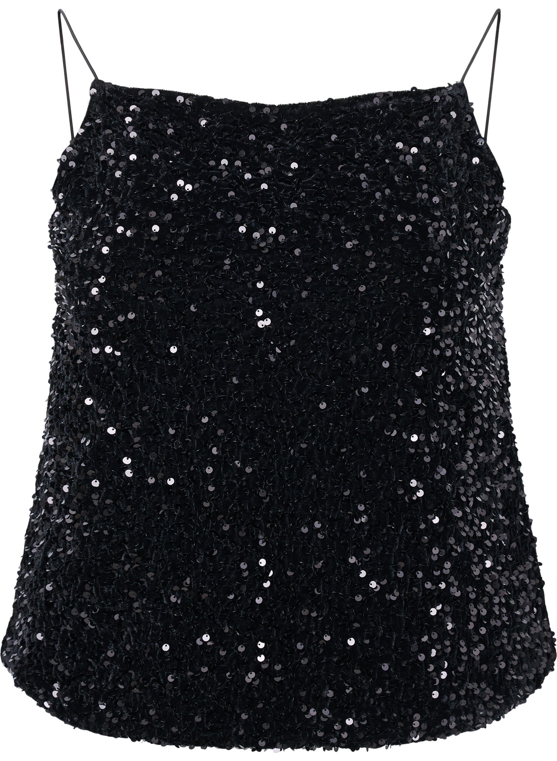 Zizzi Top z cekinami i cienkimi ramiaczkami, Black Sequins, Packshot image number 0