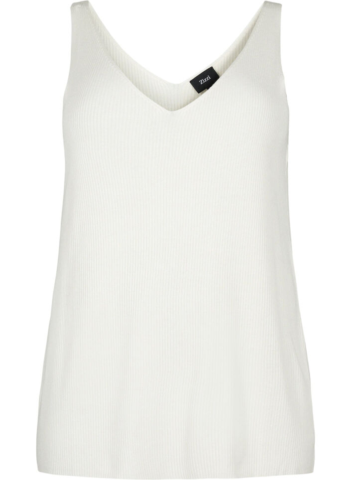 Dzianinowy top z dekoltem w szpic, Cloud Dancer, Packshot image number 0