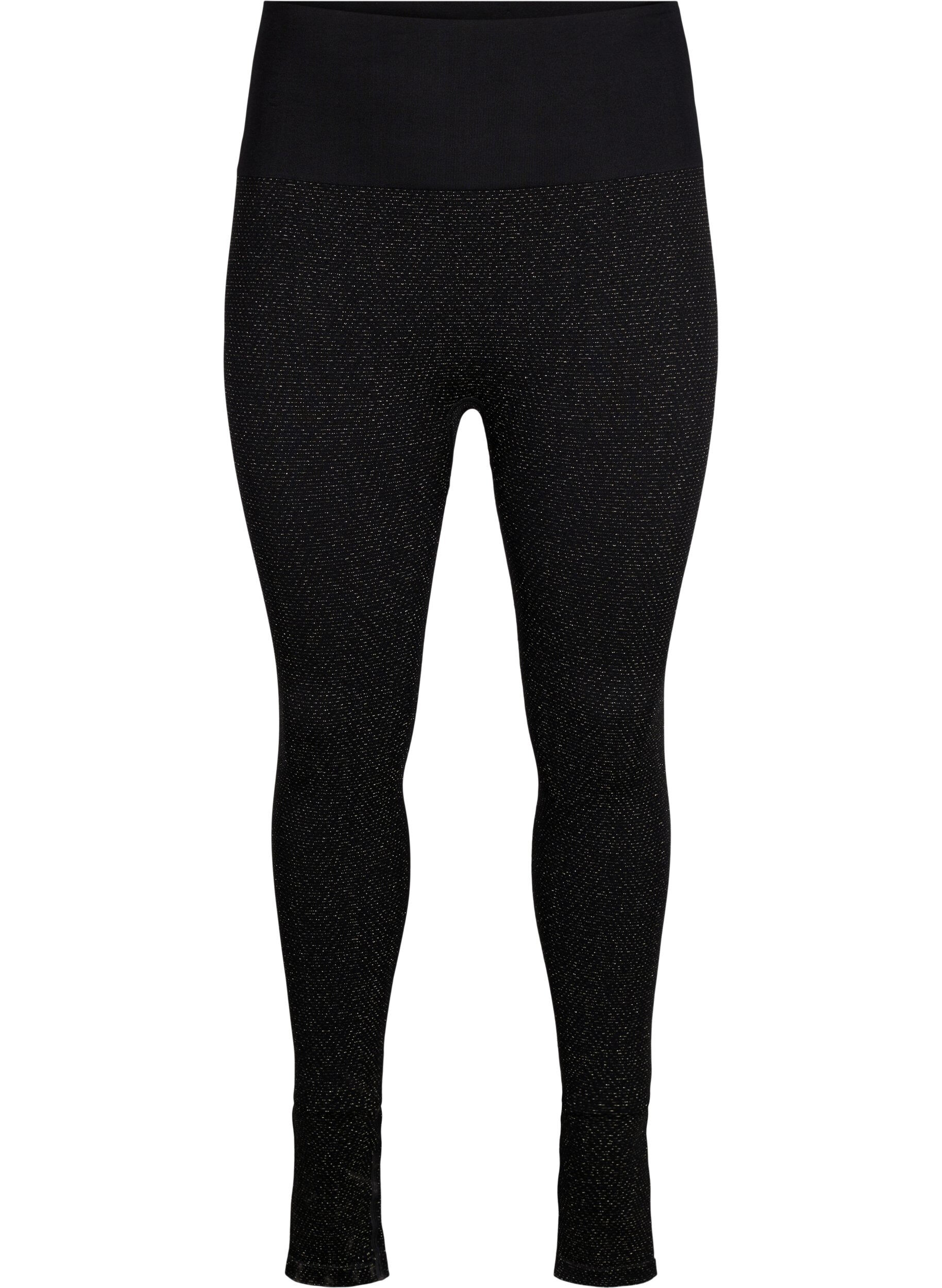 Zizzi Brokatowe legginsy bezszwowe, Black Gold Lurex, Packshot image number 0