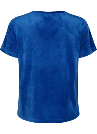 Welurowa koszulka z dekoltem w szpic, Monaco Blue, Packshot image number 1