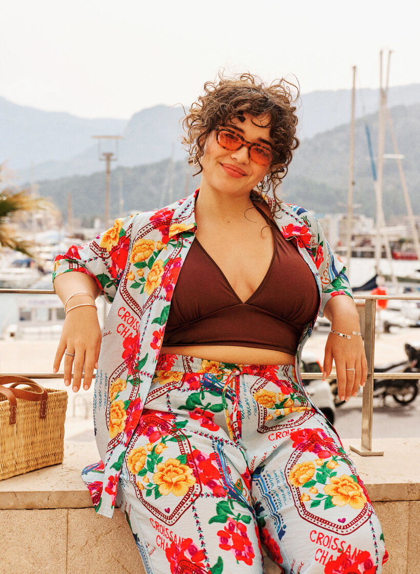 Bluzka koszula z rekawami do lokcia i kolorowym nadrukiem, Niebieskie, Image