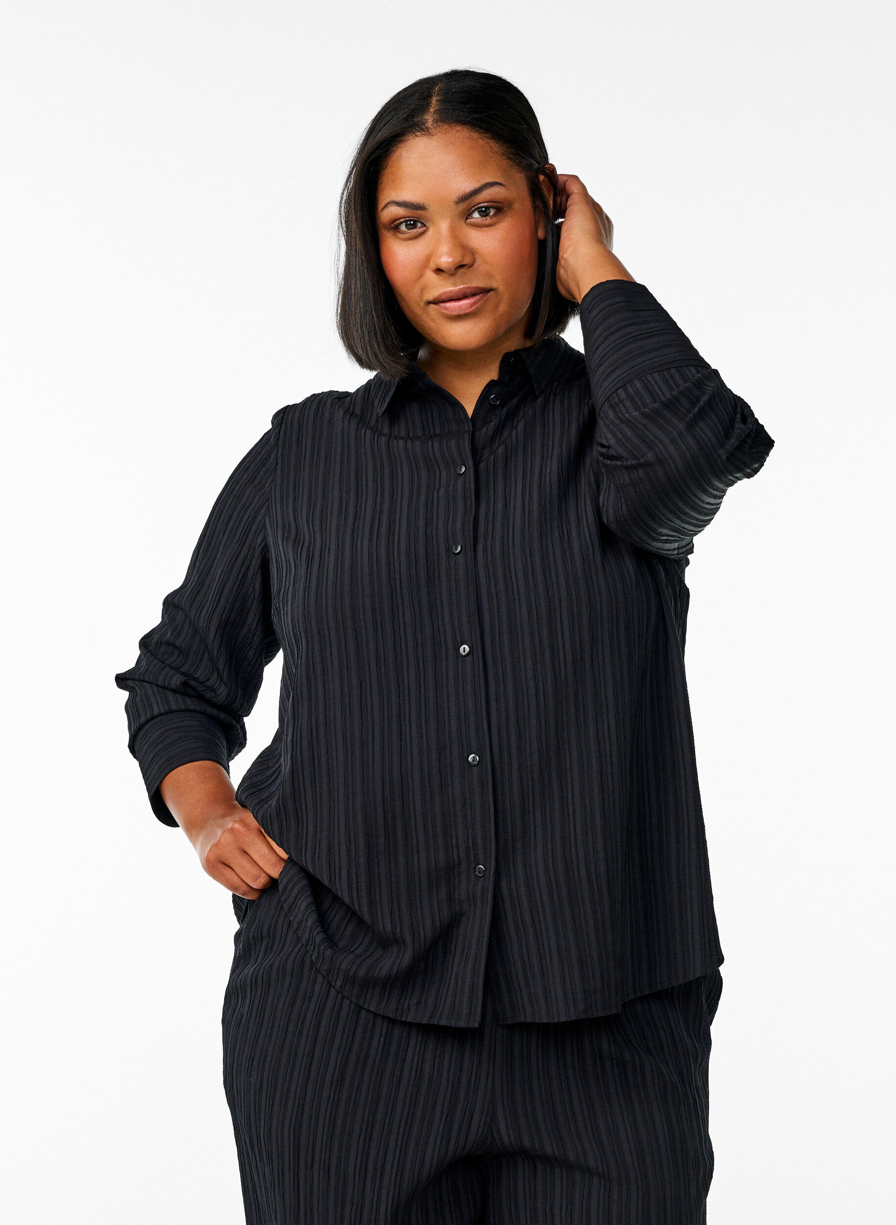 Zizzi FLASH - Koszula z faktura, Czarne, Model image number 0