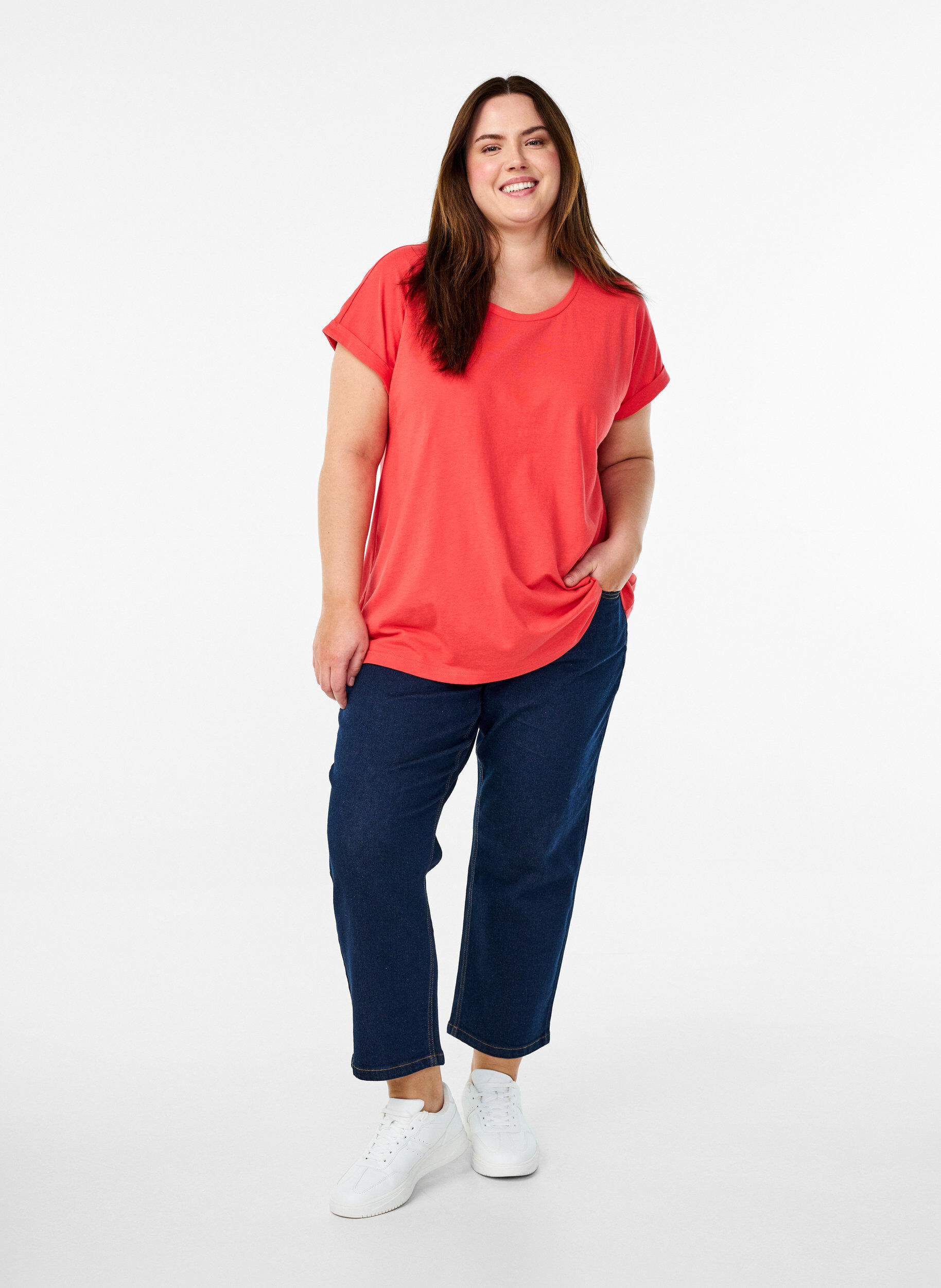 Zizzi T-shirt z kr&oacute;tkim rekawem z mieszanki bawelny, Czerwony, Model image number 1