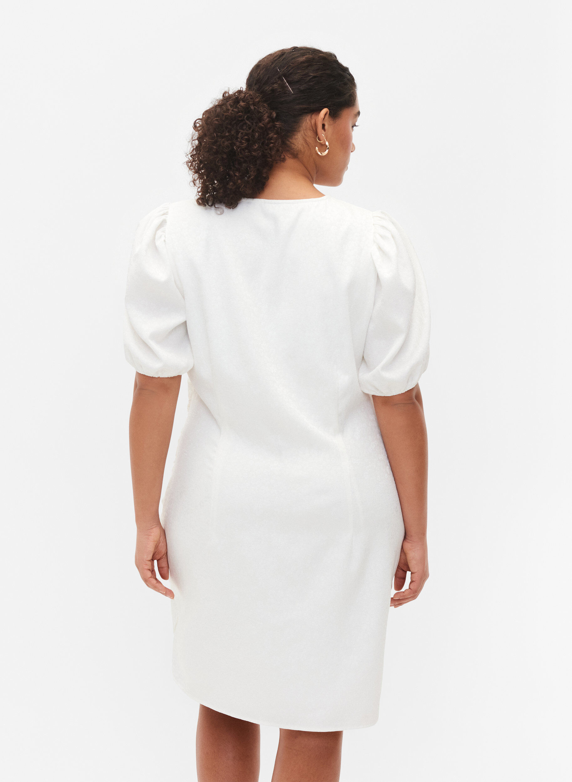 Zizzi Short sleeve dress with draping, Bright White, Model image number 1