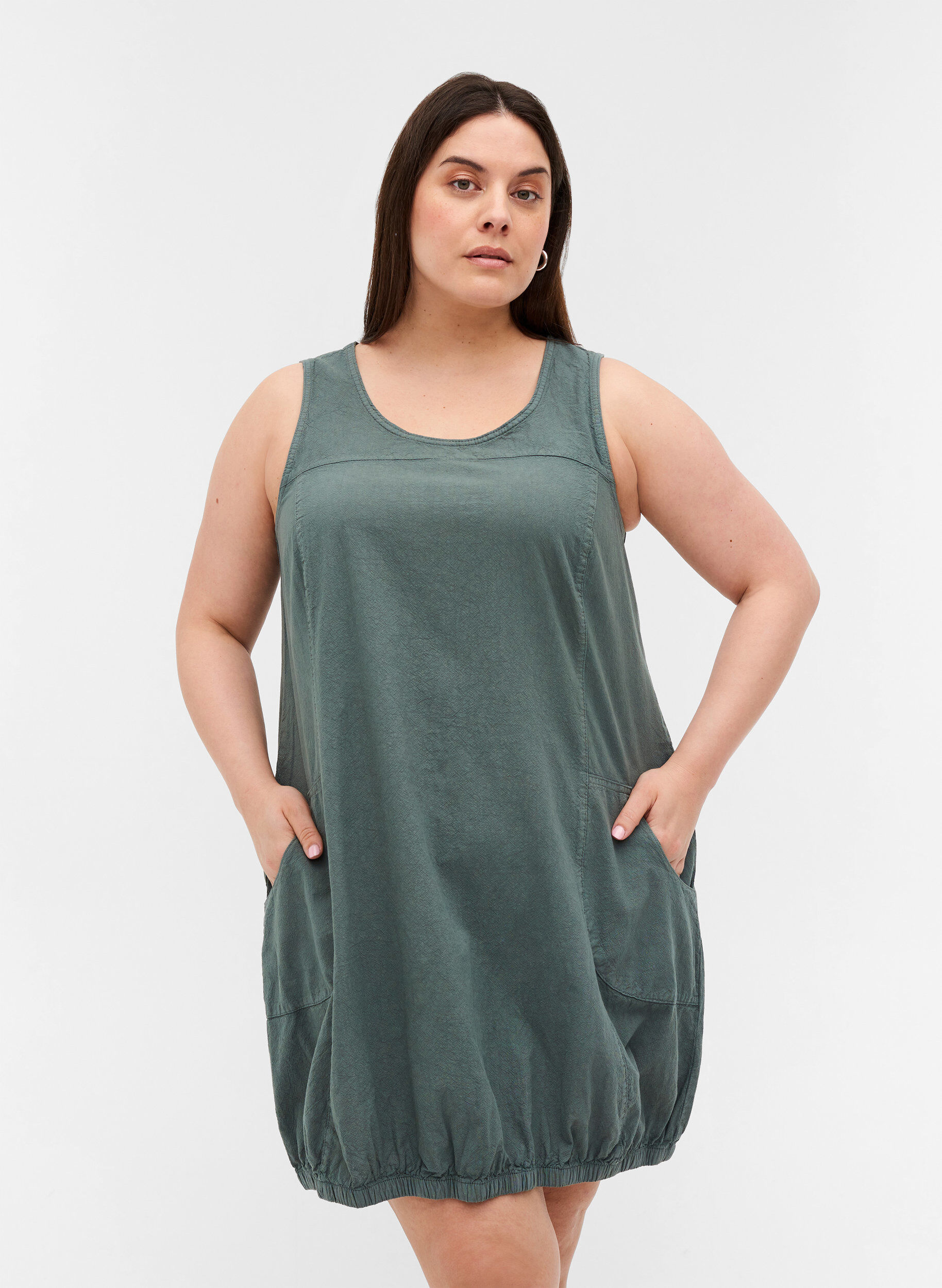 Zizzi Sleeveless cotton dress, Balsam Green, Model image number 0