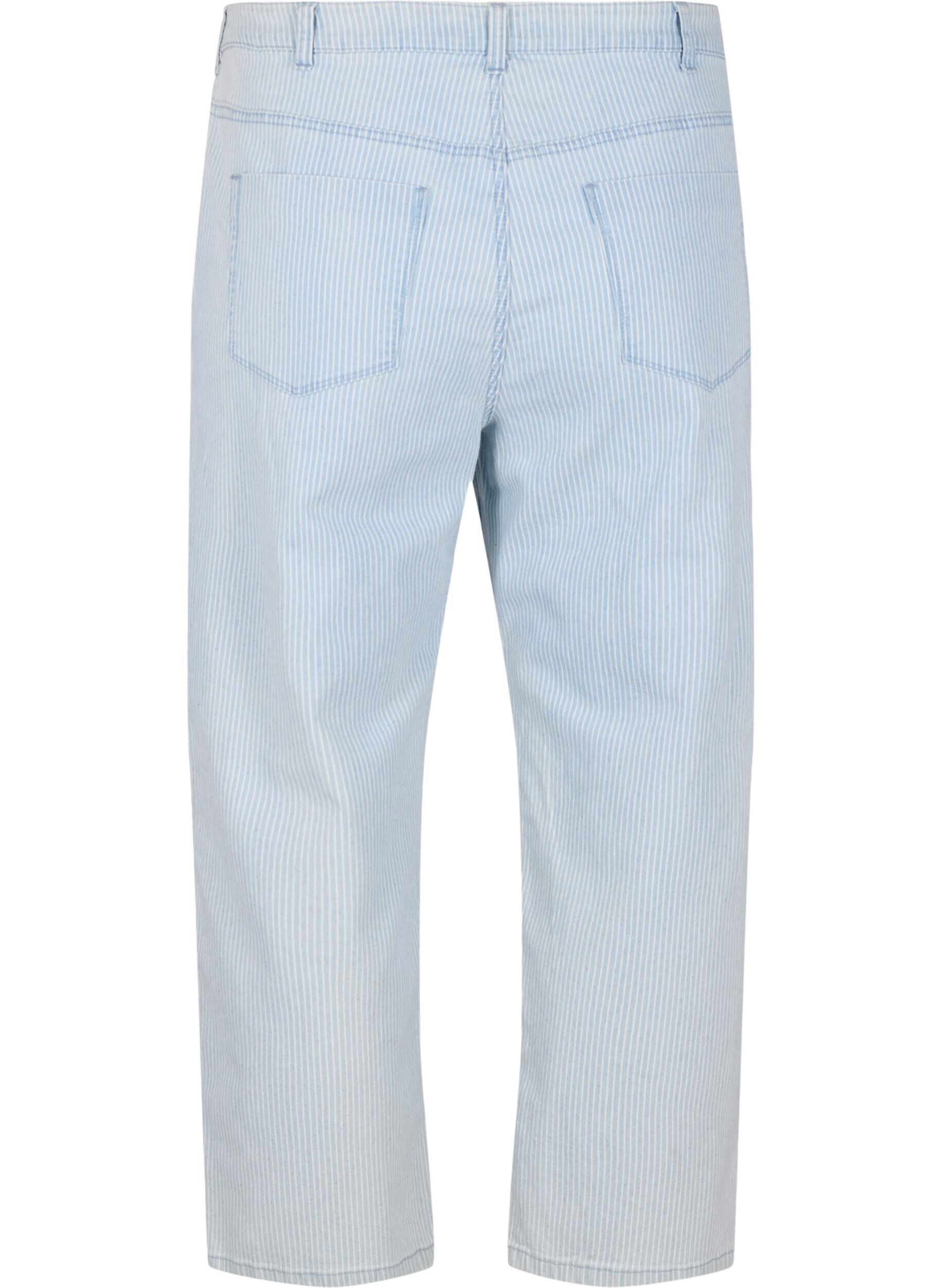 Zizzi Proste jeansy do kostek w paski, Light Blue Stripe, Packshot image number 1