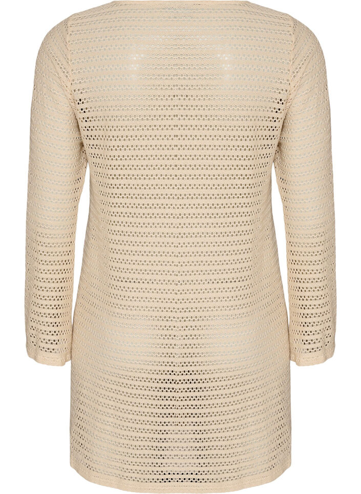 Sukienka plazowa z haftem oczka i dlugim rekawem, Beżowy, Packshot image number 1