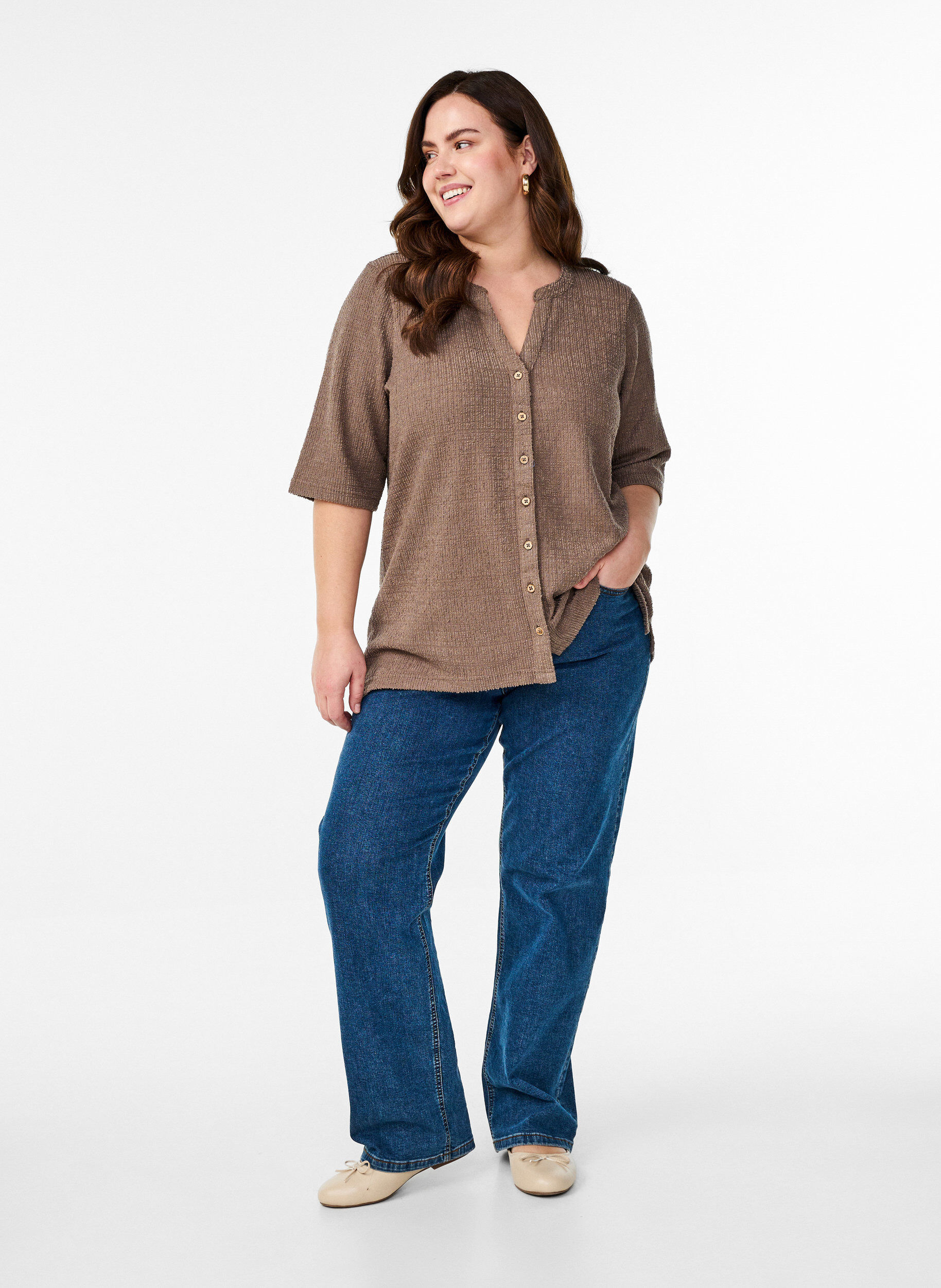 Zizzi Bluzka o kroju strukturalnym z dekoltem w szpic, Walnut, Model image number 2