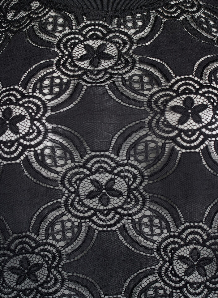 Bluzka z koronki z graficznym wzorem i rekawami 1/2-length, Czarne, Packshot image number 2