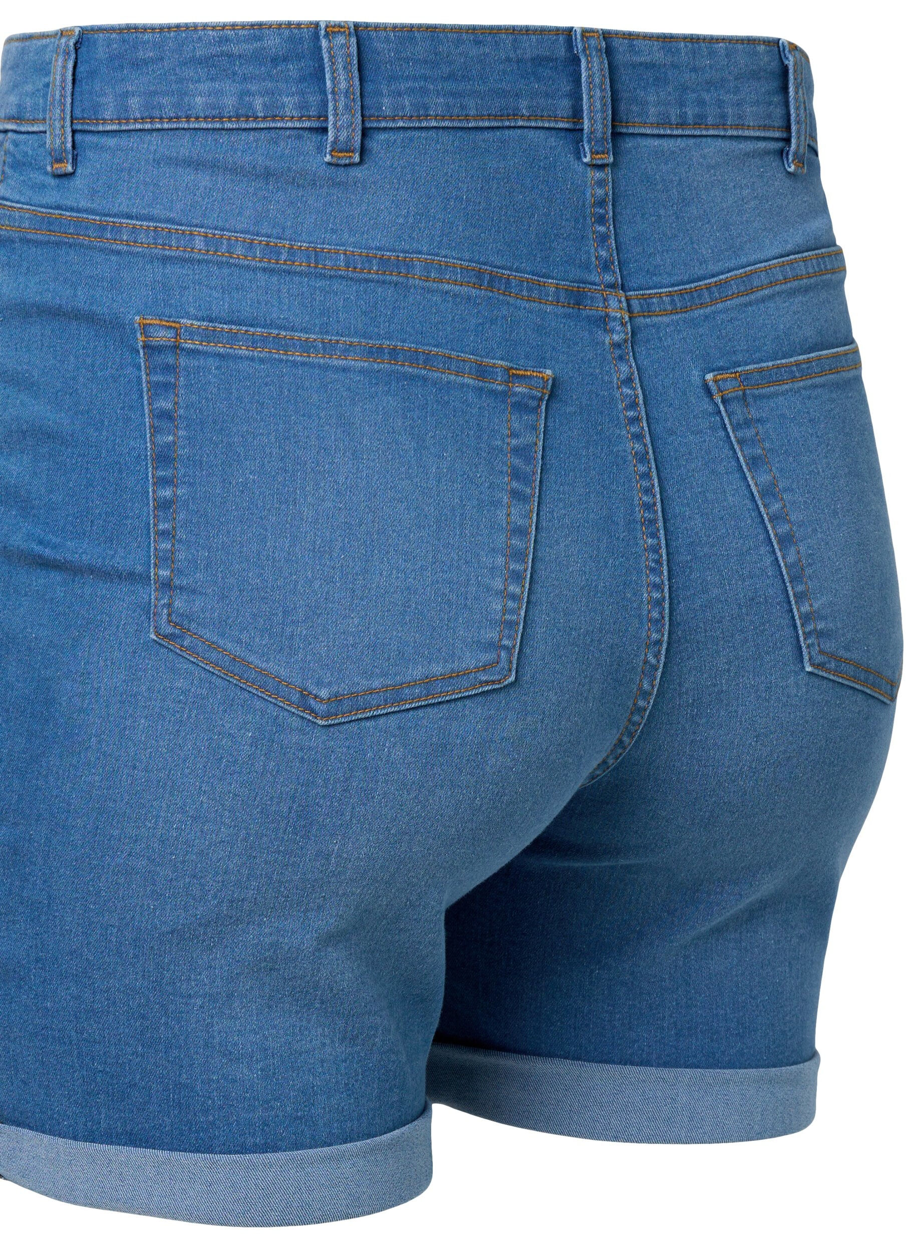 Zizzi Dopasowane szorty jeansowe z wysokim stanem, Medium Blue Denim, Packshot image number 3