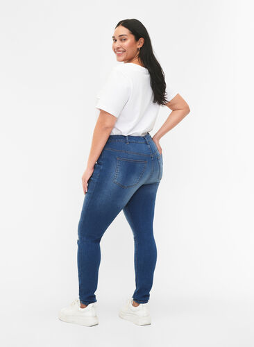 Bardzo waskie jeansy Sanna z przetarciami, Blue denim, Model image number 1