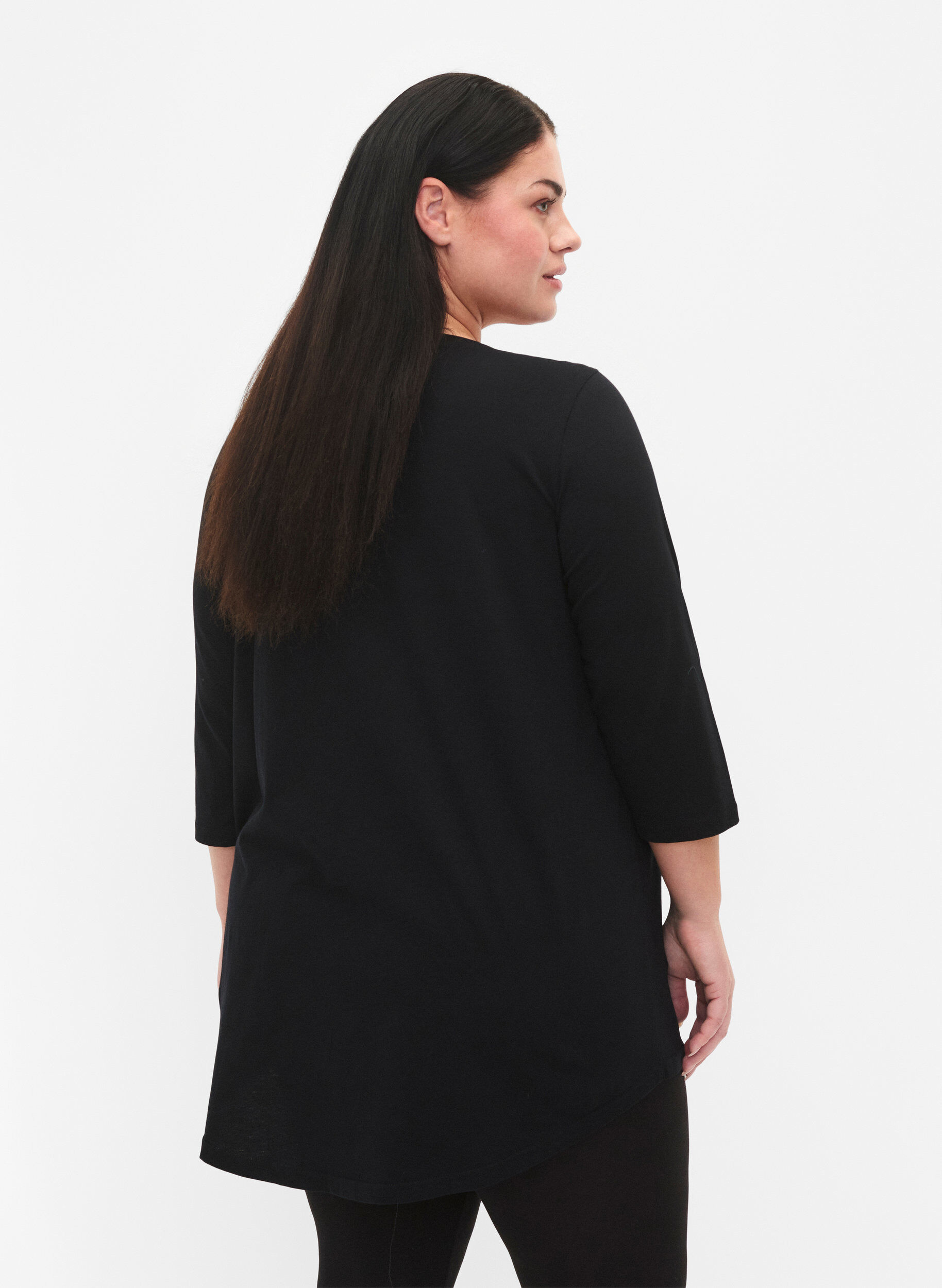 Zizzi Bawelniana koszulka z rekawem 3/4, Black, Model image number 1