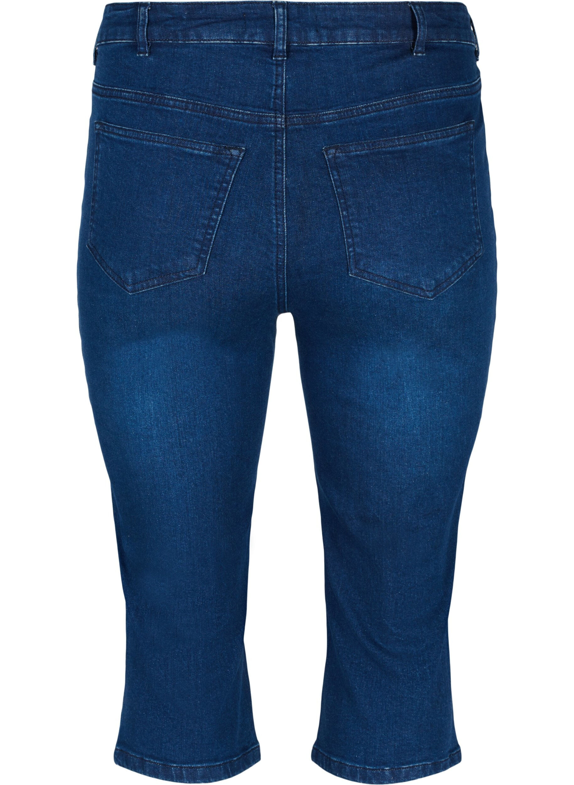 Zizzi Close-fitting denim capris in cotton, Dark blue denim, Packshot image number 1