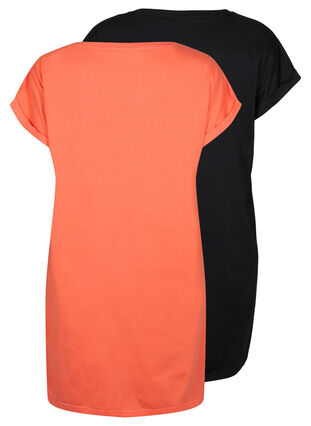 2-pack bawelniana sukienka z krótkimi rekawami, Living Coral / Black, Packshot image number 1