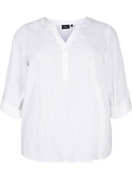 Bawelniana koszulowa bluzka z dekoltem w szpic, Bright White, Packshot