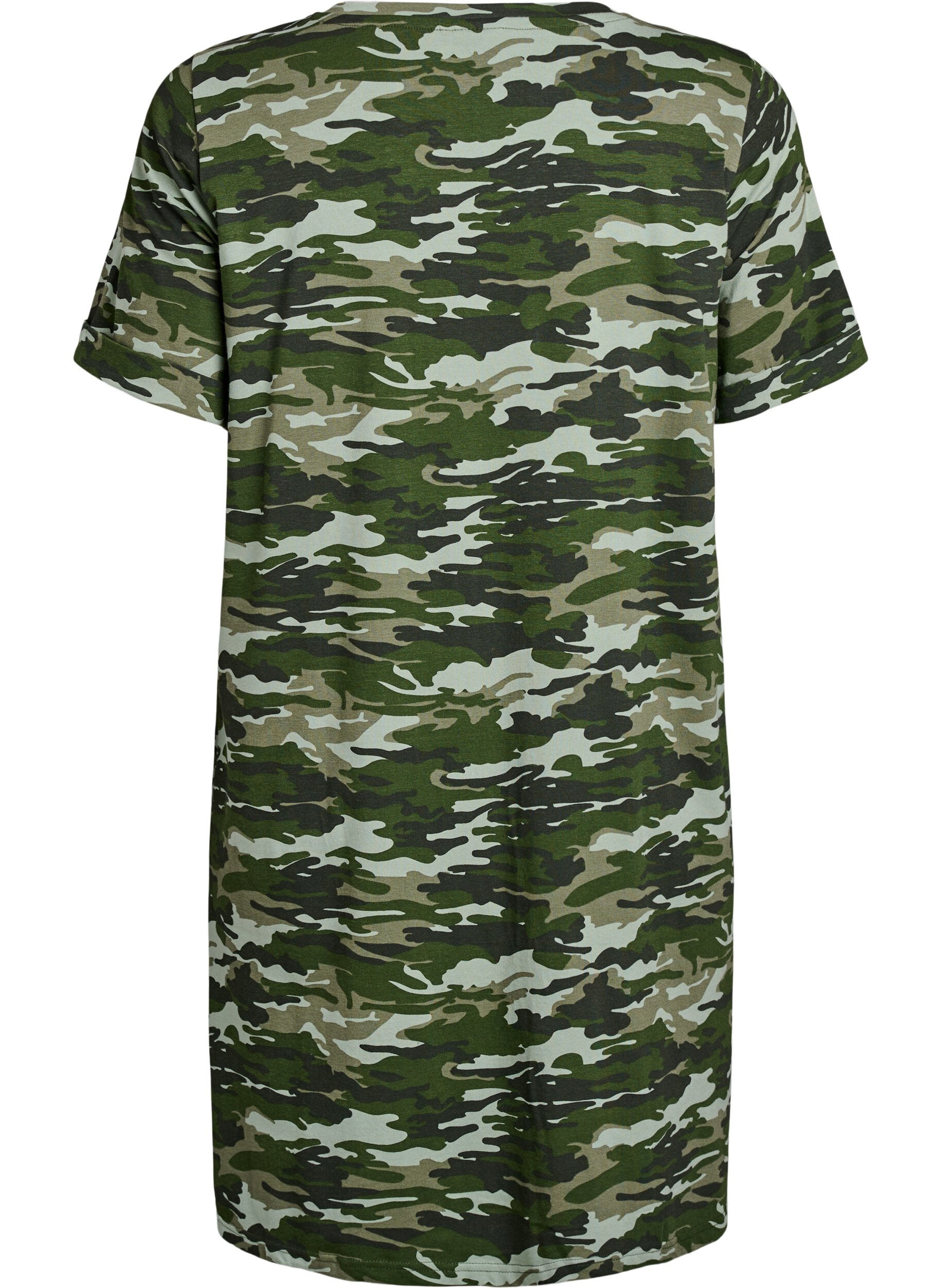 Zizzi Kr&oacute;tka sukienka T-shirtowa w krate z bawelnianej dzianiny, Zielony, Packshot image number 1