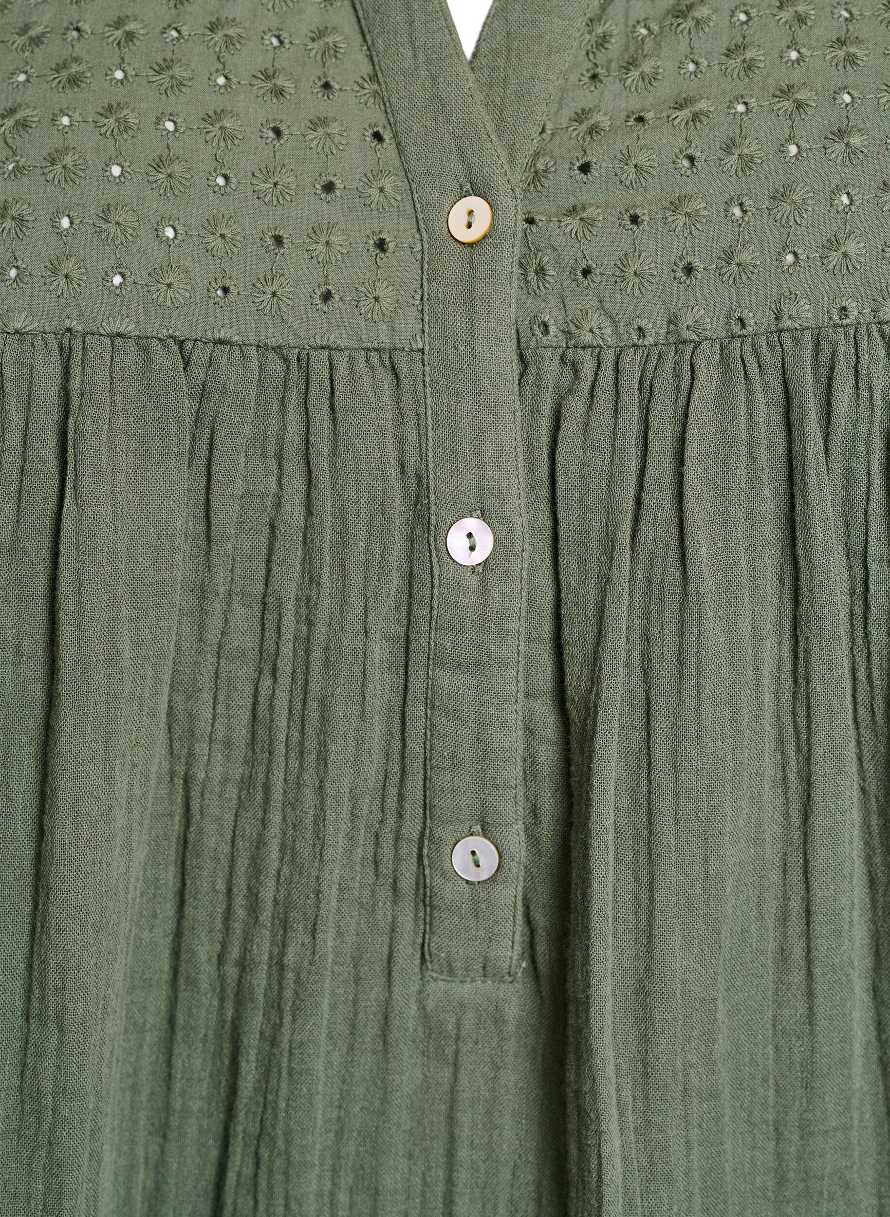 Zizzi Tunika z bawelnianej, muslinowej tkaniny z haftem angielskim, Zielony, Packshot image number 2